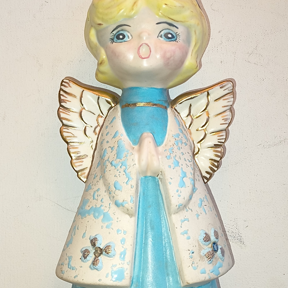 Vintage America Blue and Gold Ceramic Angel Figurine